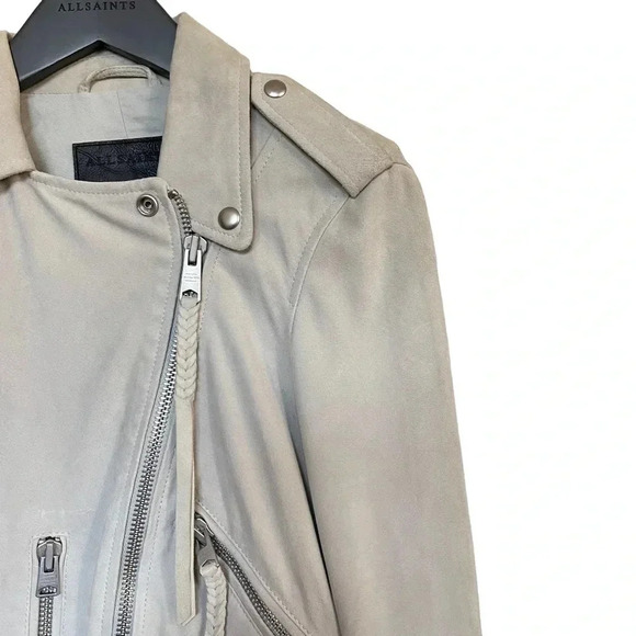 ALLSAINTS Plait Balfern Goat Leather Zip Up Biker Moto Jacket Size 2 - Picture 6 of 16